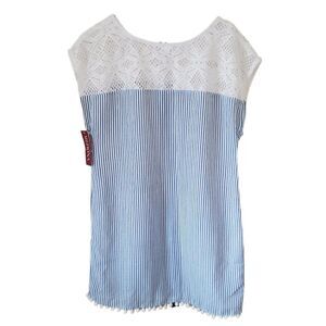 New Merona Blue Striped Casual Lace Detail Dress